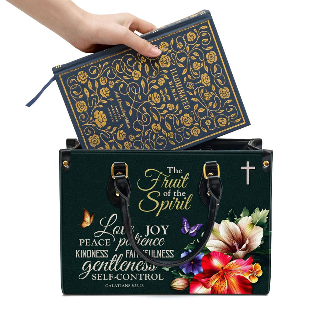 Christian Handbags, Personalized Zippered Flower Leather Handbag With Handle Galatians 522-23 The Fruit Of The Spirit Spiritual, Christian Bag