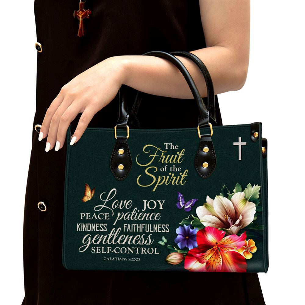 Christian Handbags, Personalized Zippered Flower Leather Handbag With Handle Galatians 522-23 The Fruit Of The Spirit Spiritual, Christian Bag