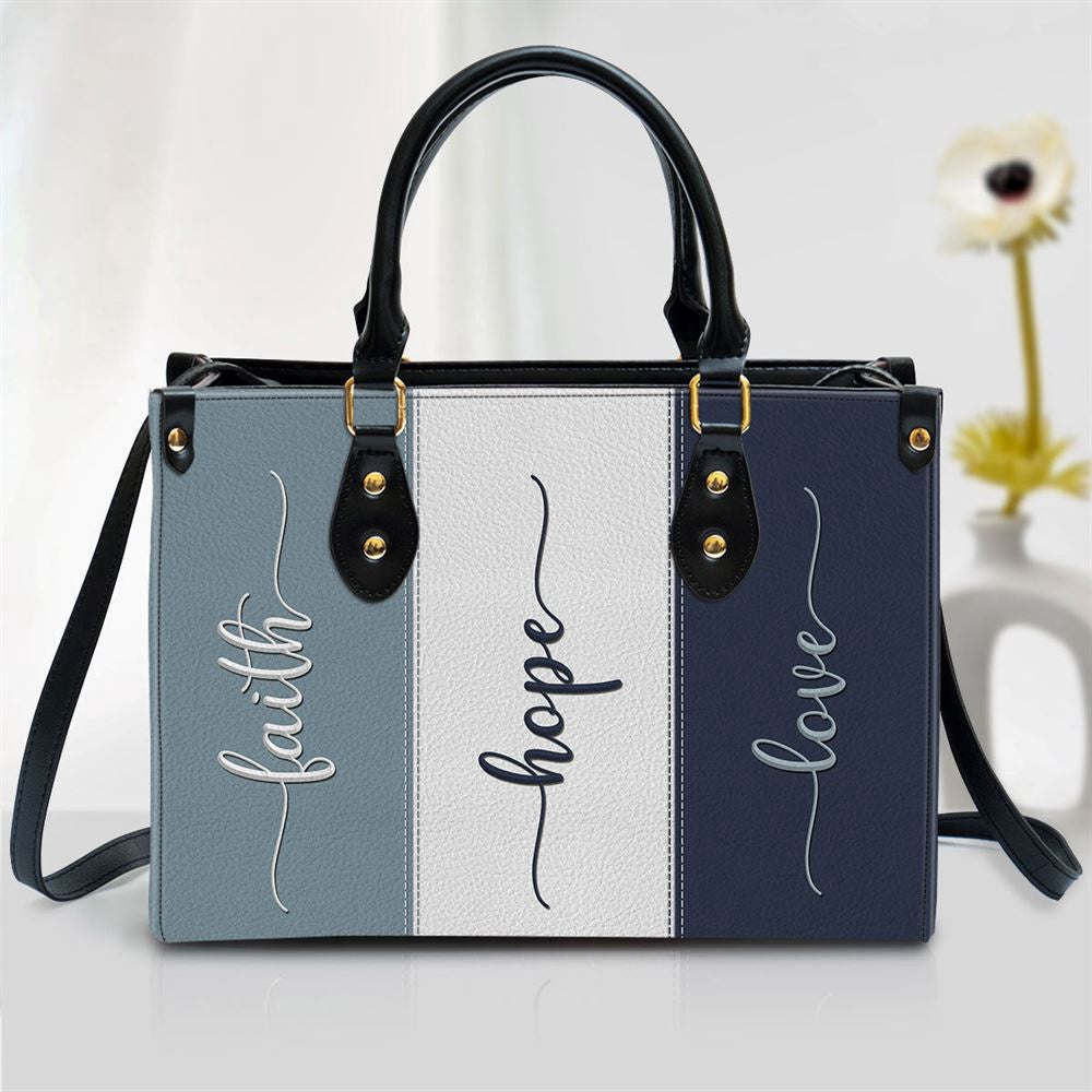 Christian Handbags, Personalized Zippered Leather Handbag With Handle Faith Hope Love Christ Gifts Of God, Religious Bag, Christian Bag