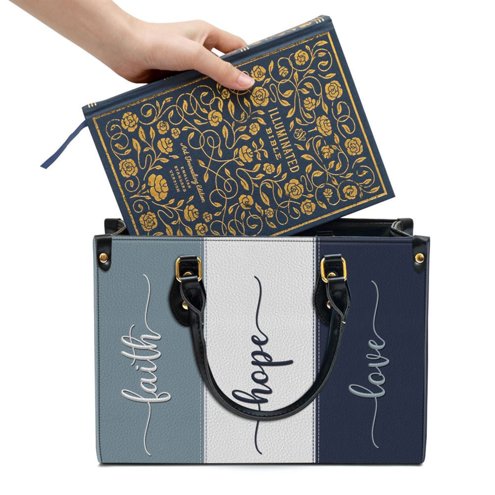 Christian Handbags, Personalized Zippered Leather Handbag With Handle Faith Hope Love Christ Gifts Of God, Religious Bag, Christian Bag