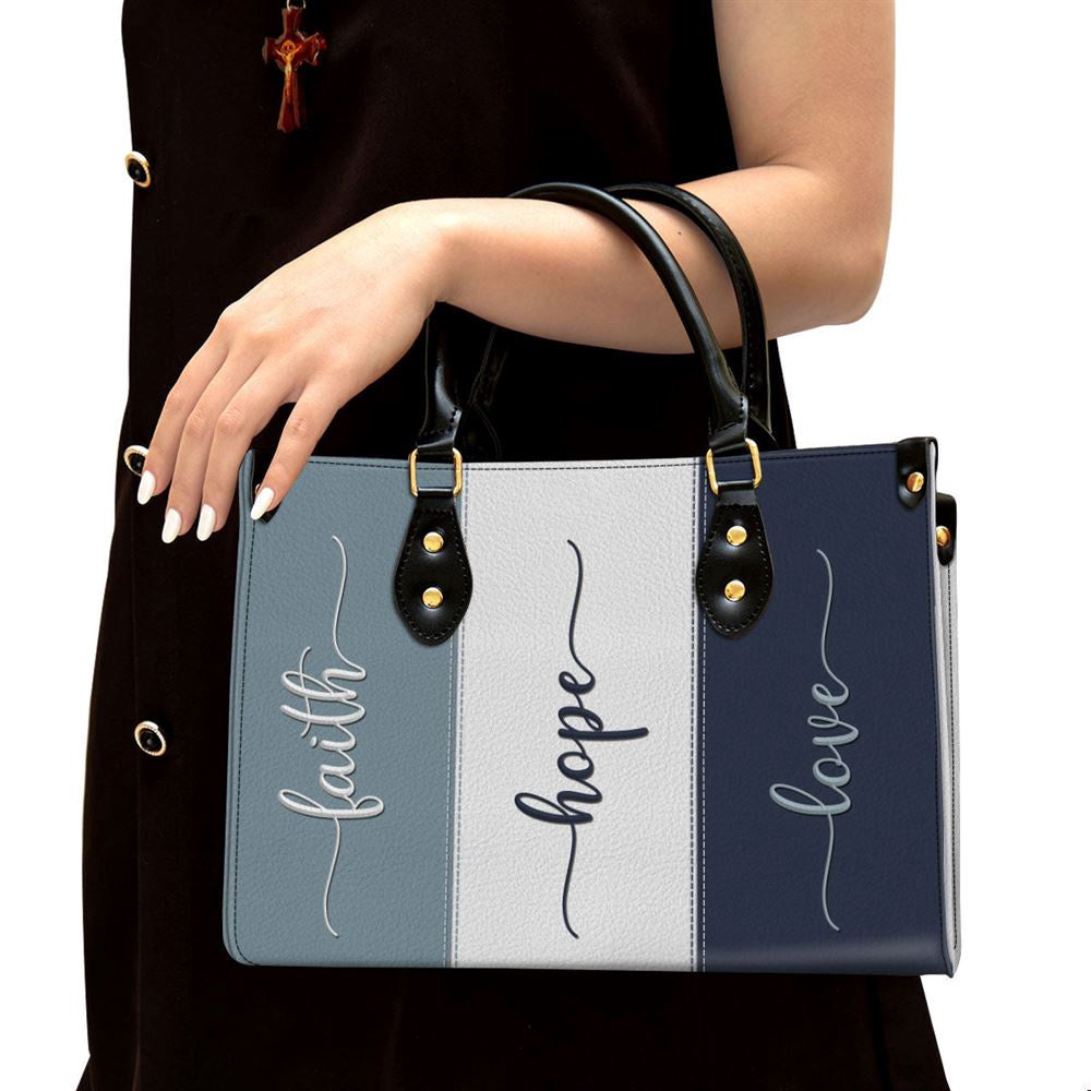 Christian Handbags, Personalized Zippered Leather Handbag With Handle Faith Hope Love Christ Gifts Of God, Religious Bag, Christian Bag