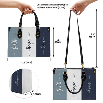Christian Handbags, Personalized Zippered Leather Handbag With Handle Faith Hope Love Christ Gifts Of God, Religious Bag, Christian Bag