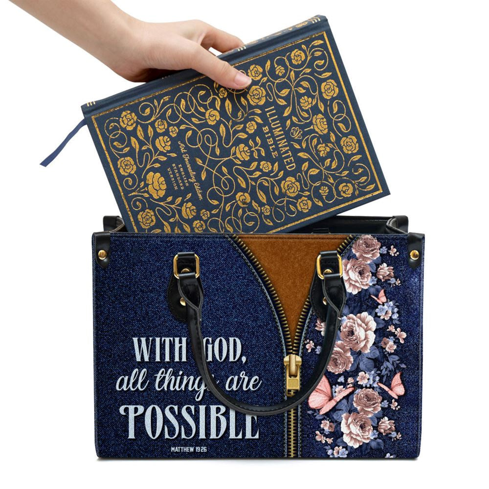Christian Handbags, Personalized Zippered Leather Handbag With Handle With God All Things Are Possible Matthew 1926 Christ, Christian Bag