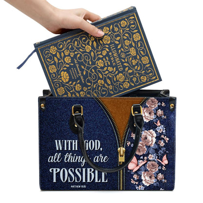 Christian Handbags, Personalized Zippered Leather Handbag With Handle With God All Things Are Possible Matthew 1926 Christ, Christian Bag