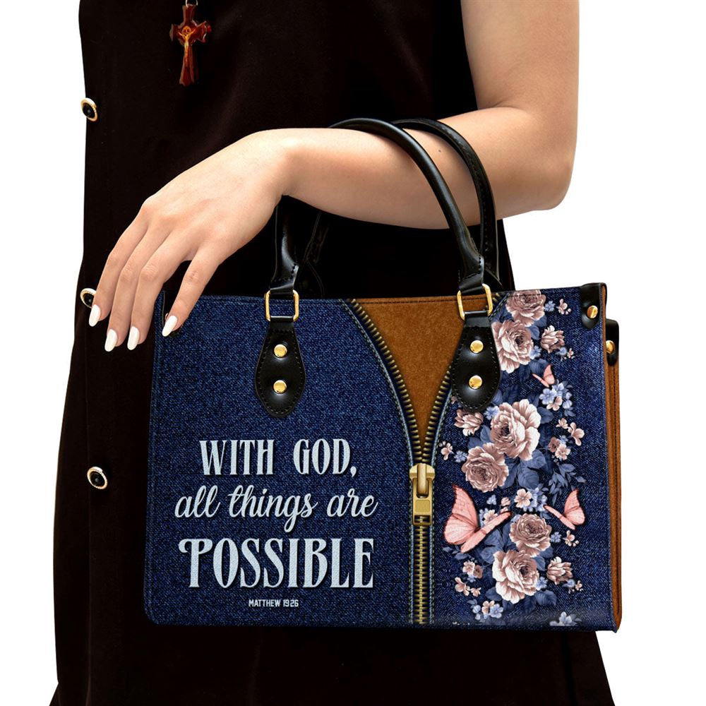 Christian Handbags, Personalized Zippered Leather Handbag With Handle With God All Things Are Possible Matthew 1926 Christ, Christian Bag