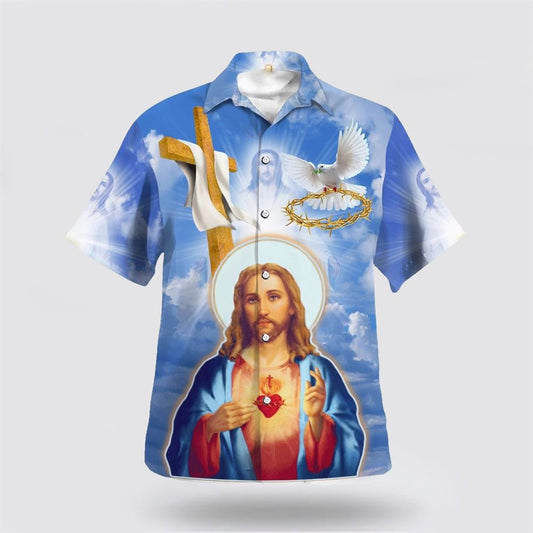 Christian Hawaiian Shirt, Jesus Christ Sacred Heart Pigeon Hawaiian Shirts