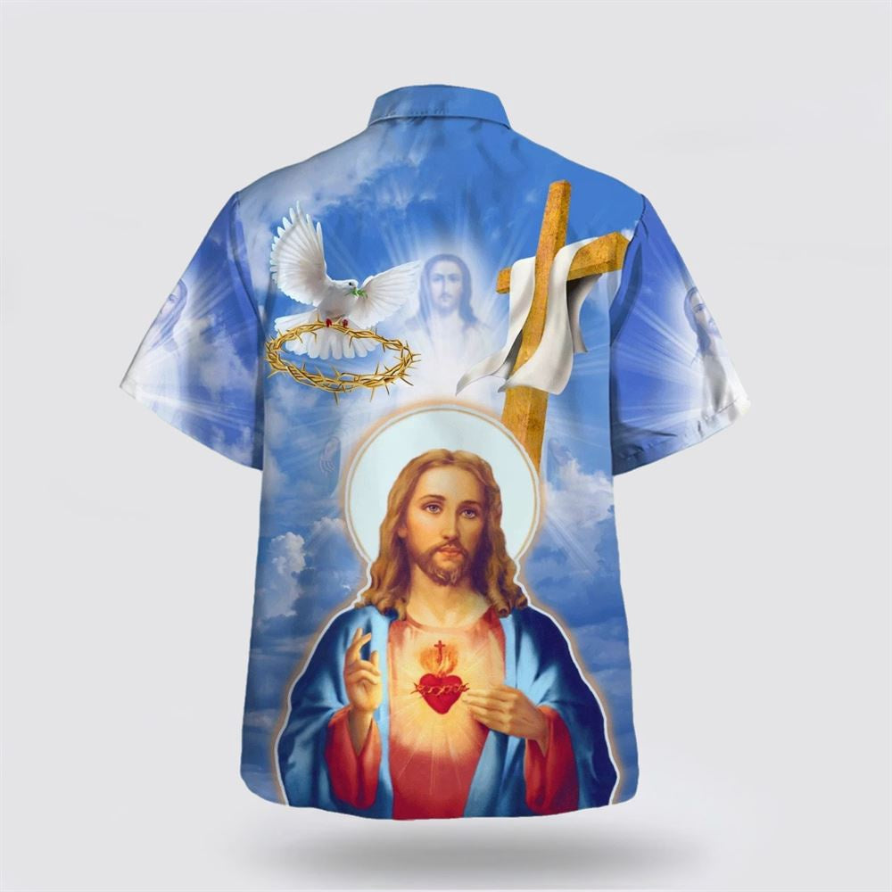 Christian Hawaiian Shirt, Jesus Christ Sacred Heart Pigeon Hawaiian Shirts