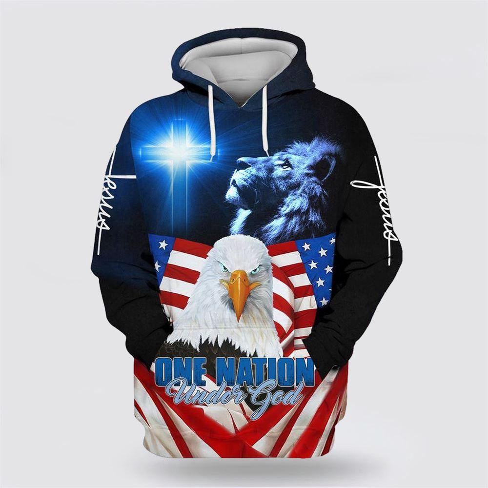 Christian Hoodie, Christ Cross Eagle Lion One Nation Under God All Over Print 3D Hoodie, Religious Hoodies