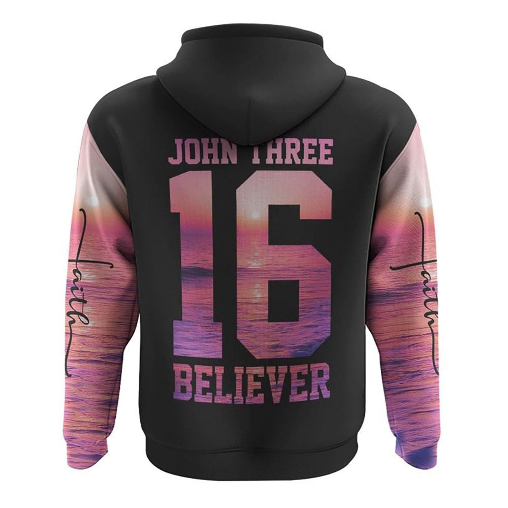 Christian Hoodie, Custom Believer Sunset Beach All Over Print 3D Hoodie, Christian Apparel Hoodies