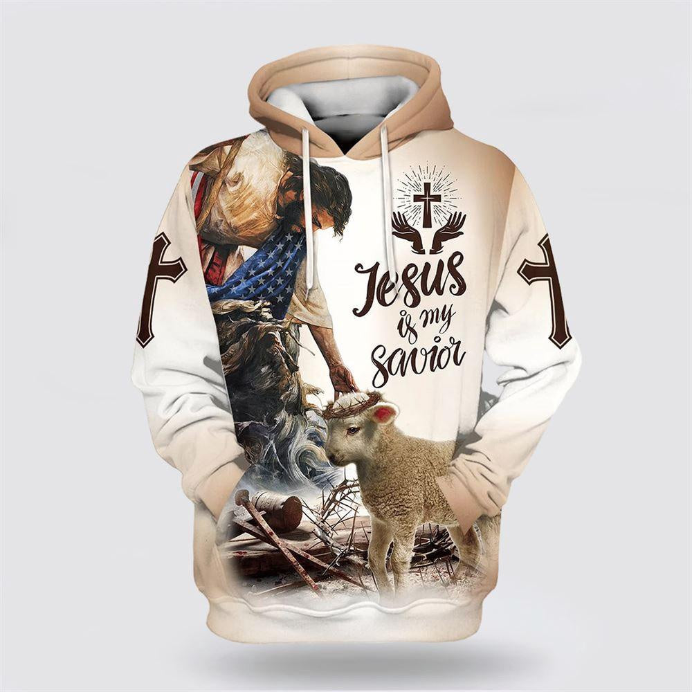 Christian Hoodie, God Lamb Crown Of Thorn Jesus Is My Savior Hoodies Jesus All Over Print 3D Hoodie, Religious Hoodies