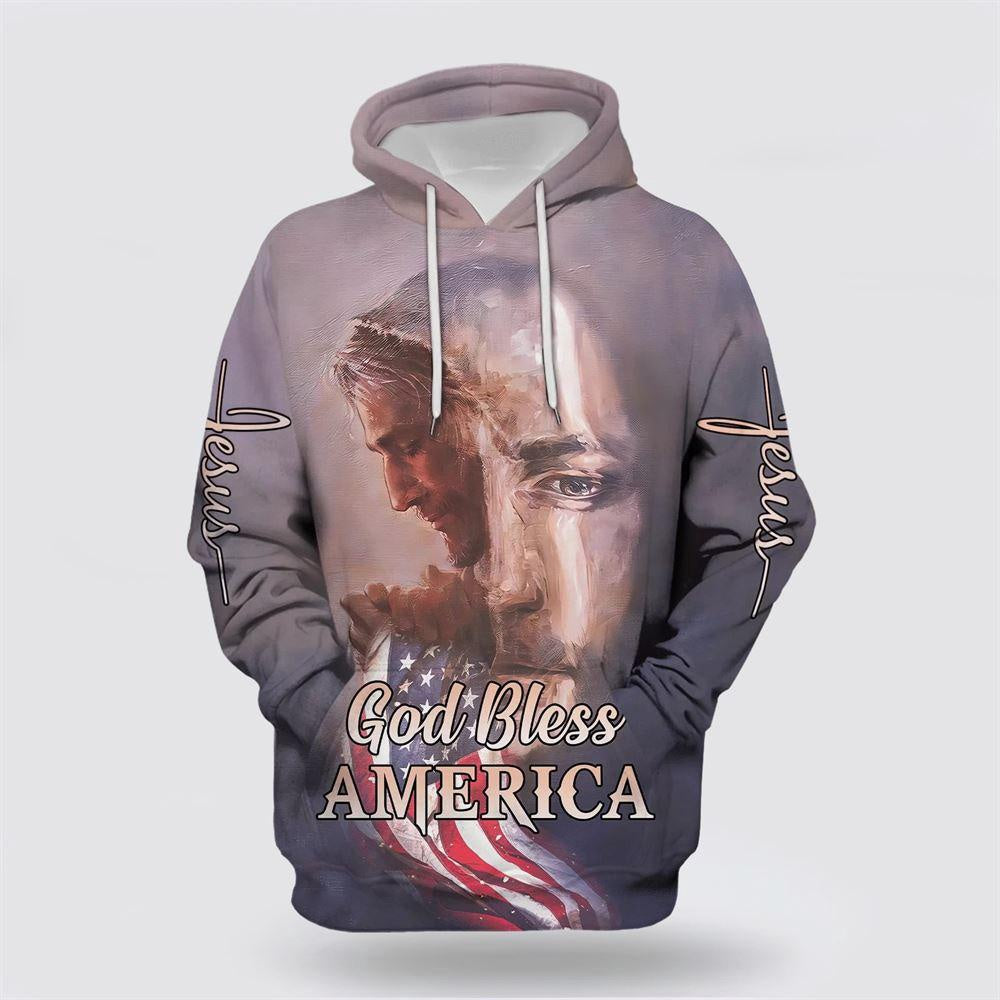 Christian Hoodie, Jesus God Bless America Hoodies American Flag Patriotic All Over Print 3D Hoodie, Jesus Christ Hoodie