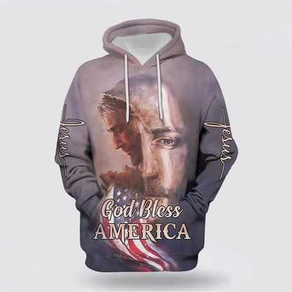 Christian Hoodie, Jesus God Bless America Hoodies American Flag Patriotic All Over Print 3D Hoodie, Jesus Christ Hoodie