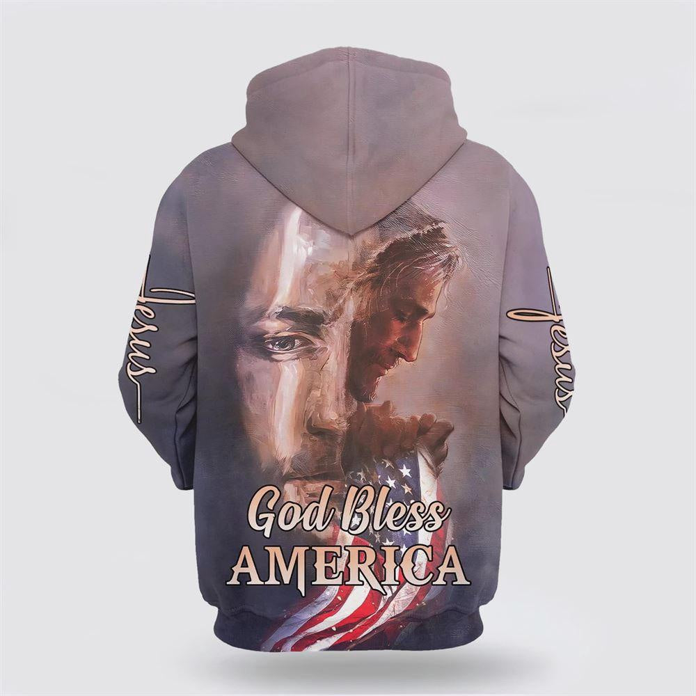 Christian Hoodie, Jesus God Bless America Hoodies American Flag Patriotic All Over Print 3D Hoodie, Jesus Christ Hoodie