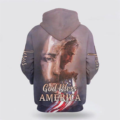 Christian Hoodie, Jesus God Bless America Hoodies American Flag Patriotic All Over Print 3D Hoodie, Jesus Christ Hoodie