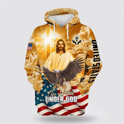 Christian Hoodie, One Nation Under God American Eagle Patriotic All Over Print 3D Hoodie, Religious Hoodies