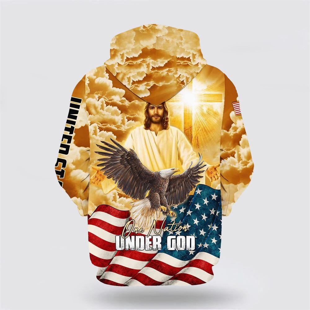 Christian Hoodie, One Nation Under God American Eagle Patriotic All Over Print 3D Hoodie, Religious Hoodies