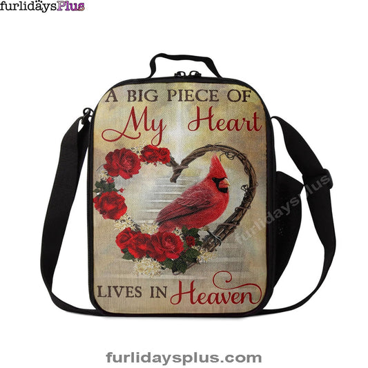 Christian Lunch Bag, A Big Piece Of My Heart Lives In Heaven Red Rose Cardinal Lunch Bag, Lunch Bag, Lunch Bags For Adults