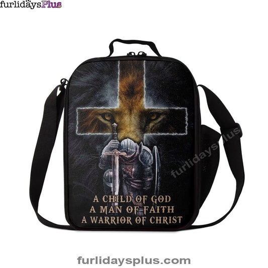 Christian Lunch Bag, A Child Of God A Man Of Faith A Warrior Of Christ Lunch Bag, Lunch Bag, Lunch Bags For Adults
