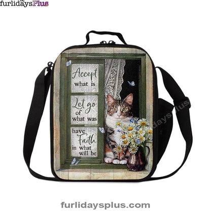 Christian Lunch Bag, Accept What Is Let Go Lunchbag, Angry Cat Daisy Vase Green Window Lunch Bag, Lunch Bag, Lunch Bags For Adults