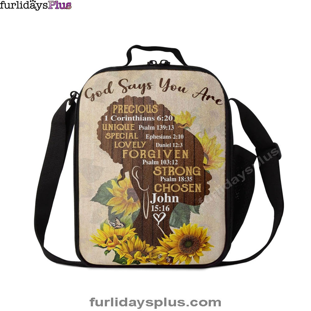 Christian Lunch Bag, African American God Says You Are Sunflower Lunch Bag, Lunch Bag, Lunch Bags For Adults