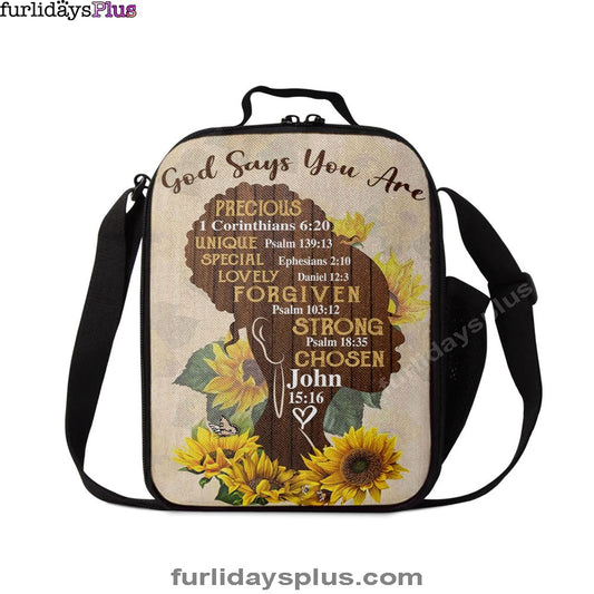 Christian Lunch Bag, African American God Says You Are Sunflower Lunch Bag, Lunch Bag, Lunch Bags For Adults