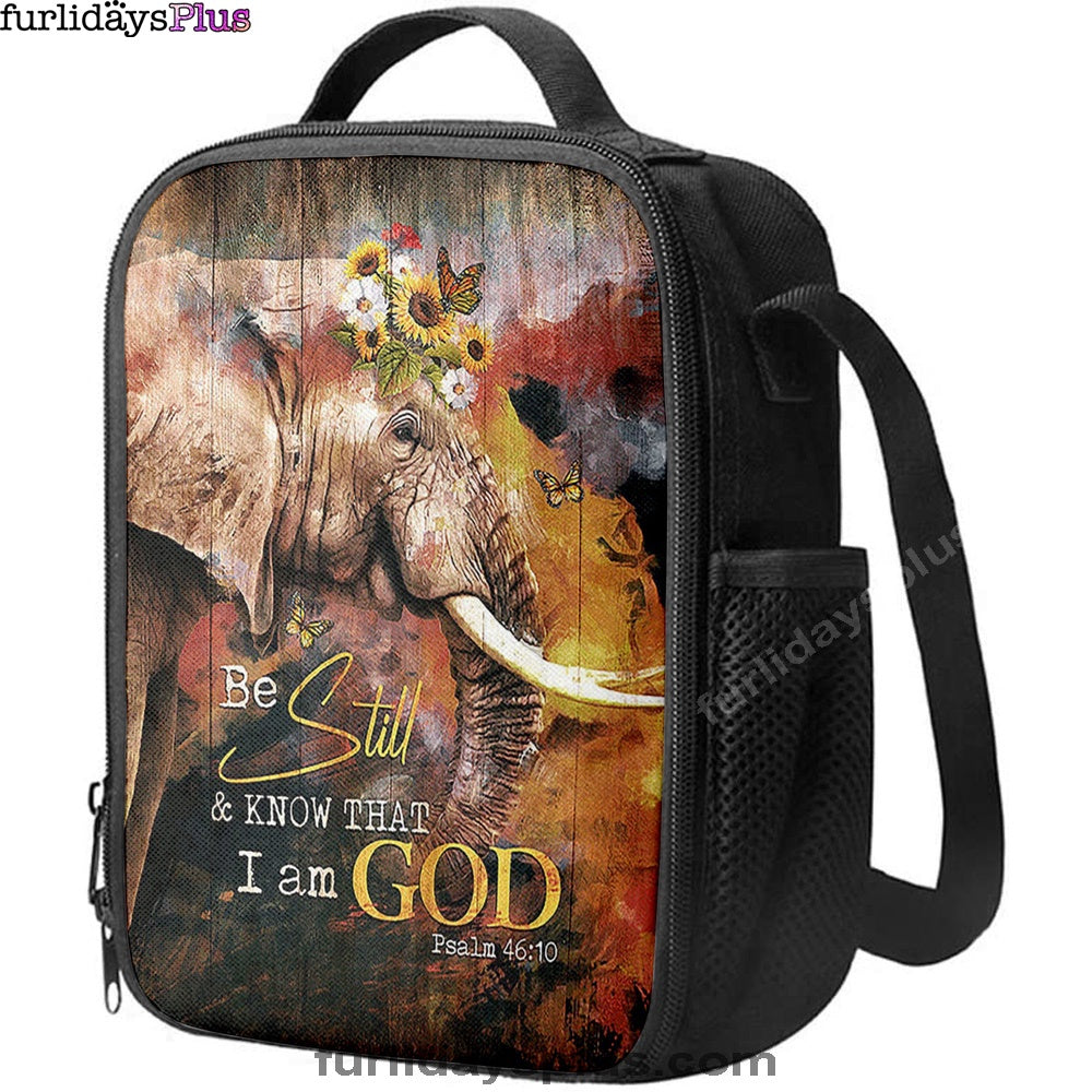 Christian Lunch Bag, African Elephant Sunflower Be Still And Know That I Am God Lunch Bag, Lunch Bag, Lunch Bags For Adults