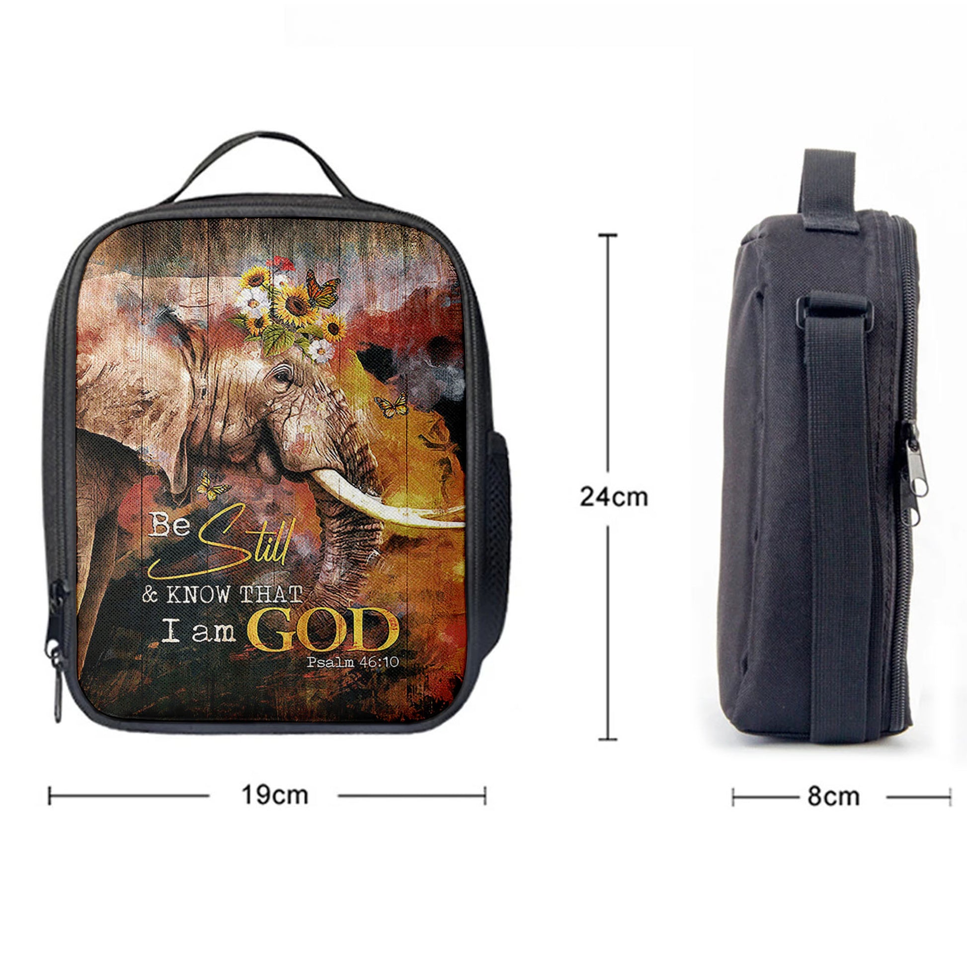 Christian Lunch Bag, African Elephant Sunflower Be Still And Know That I Am God Lunch Bag, Lunch Bag, Lunch Bags For Adults