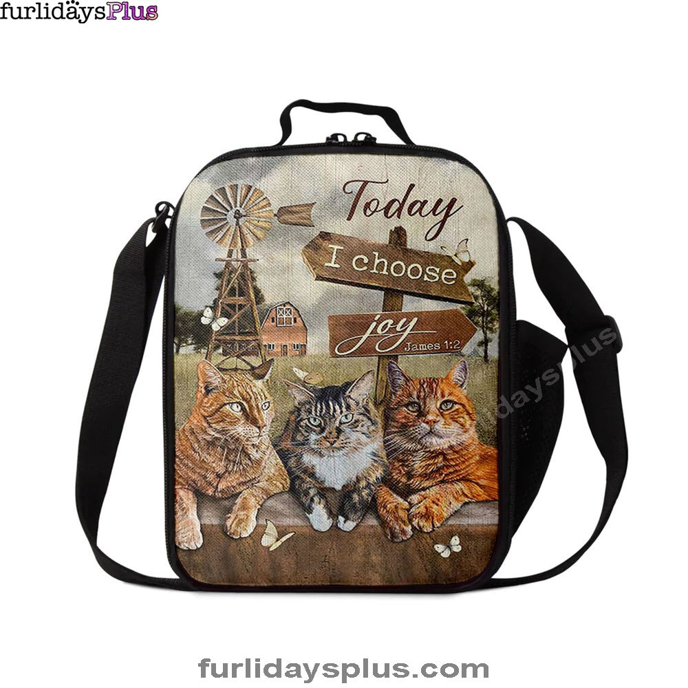 Christian Lunch Bag, Angry Cat Windmill Today I Choose Joy Lunch Bag, Lunch Bag, Lunch Bags For Adults