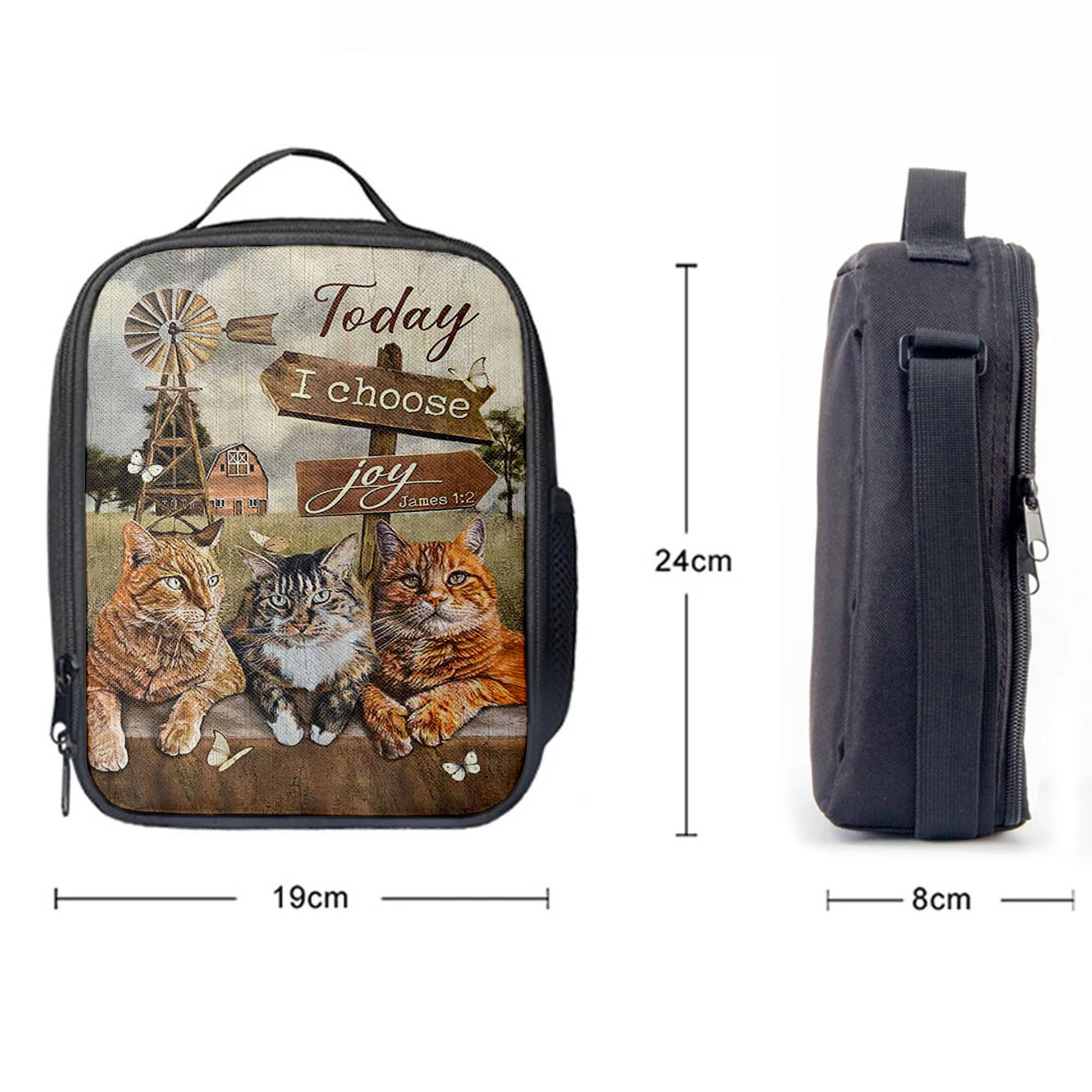 Christian Lunch Bag, Angry Cat Windmill Today I Choose Joy Lunch Bag, Lunch Bag, Lunch Bags For Adults