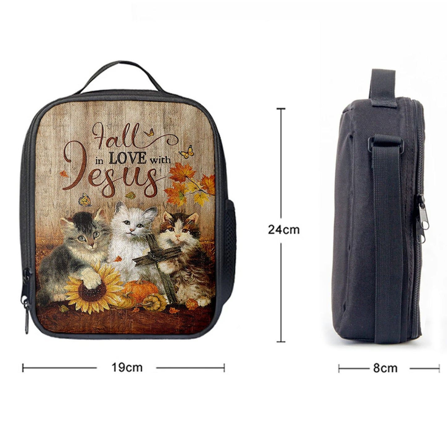 Christian Lunch Bag, Autumn Season Cute Kittens Pumpkin Cat Painting Lunchbag, Lunch Bag, Lunch Bags For Adults