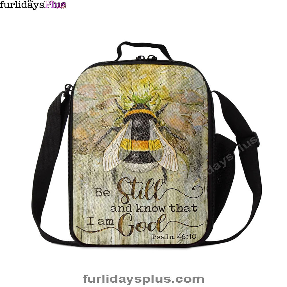 Christian Lunch Bag, Be Still And Know That I Am God Bee Sweet Flower Lunchbag, Lunch Bag, Lunch Bags For Adults