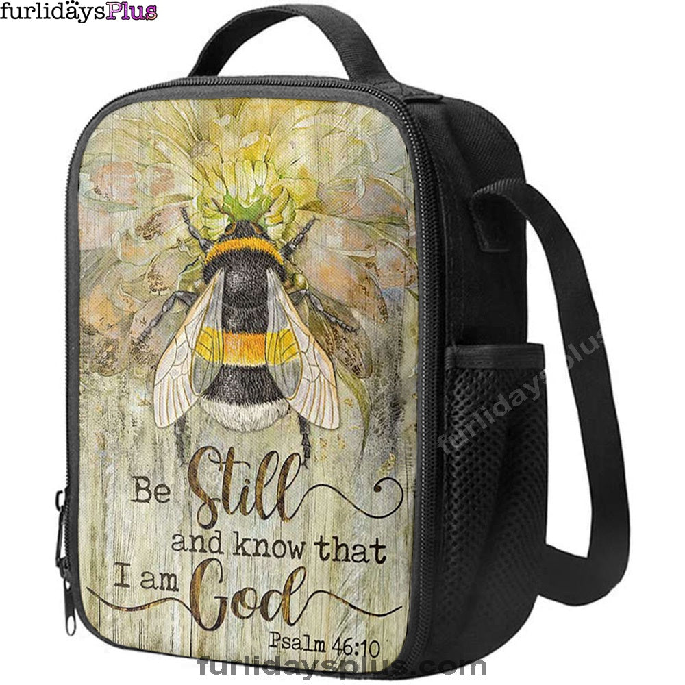 Christian Lunch Bag, Be Still And Know That I Am God Bee Sweet Flower Lunchbag, Lunch Bag, Lunch Bags For Adults