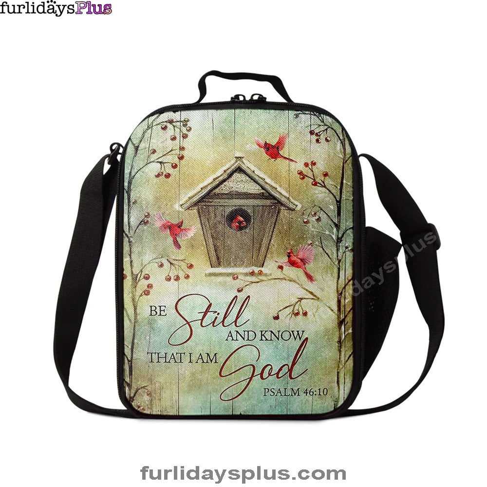Christian Lunch Bag, Be Still And Know That I Am God Birdhouse Red Cardinal Lunch Bag, Lunch Bag, Lunch Bags For Adults