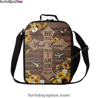 Christian Lunch Bag, Be Still And Know That I Am God Cross Hummingbird Lunch Bag, Lunch Bag, Lunch Bags For Adults