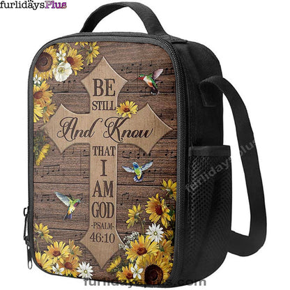 Christian Lunch Bag, Be Still And Know That I Am God Cross Hummingbird Lunch Bag, Lunch Bag, Lunch Bags For Adults
