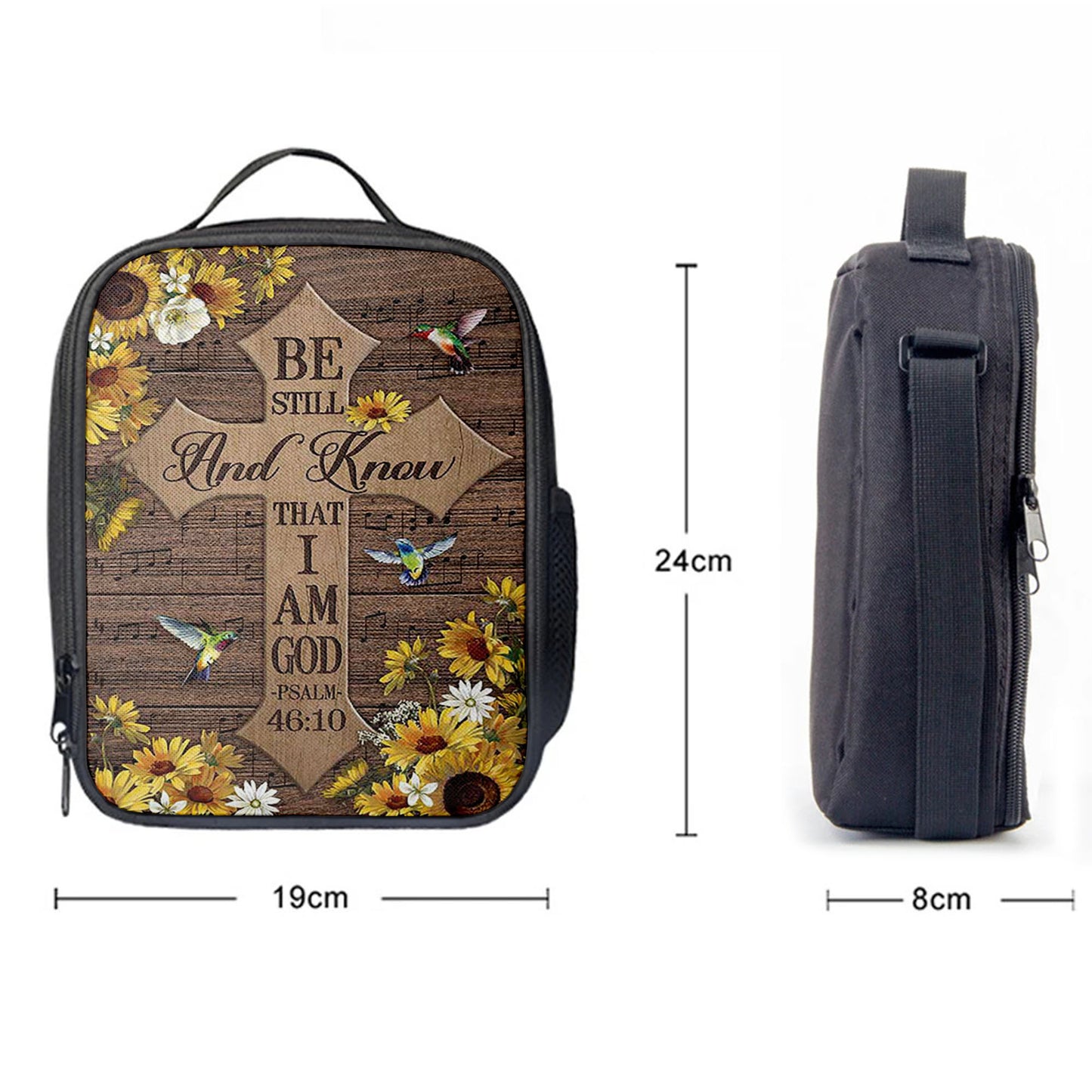 Christian Lunch Bag, Be Still And Know That I Am God Cross Hummingbird Lunch Bag, Lunch Bag, Lunch Bags For Adults