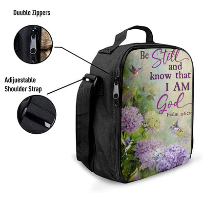 Christian Lunch Bag, Be Still And Know That I Am God Flower Hummingbird Lunch Bag, Lunch Bag, Lunch Bags For Adults
