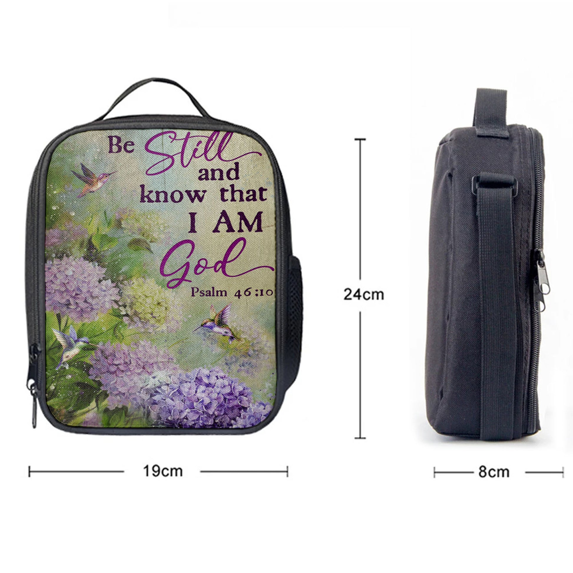 Christian Lunch Bag, Be Still And Know That I Am God Flower Hummingbird Lunch Bag, Lunch Bag, Lunch Bags For Adults
