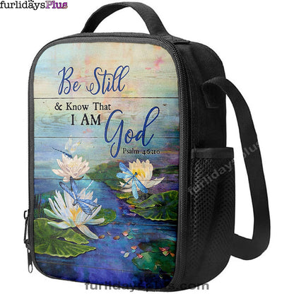 Christian Lunch Bag, Be Still And Know That I Am God Lotus Dragonfly Lunchbag, Lunch Bag, Lunch Bags For Adults