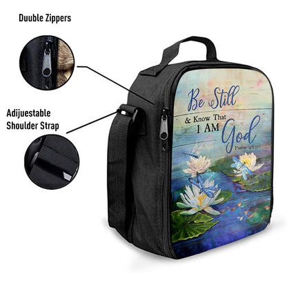 Christian Lunch Bag, Be Still And Know That I Am God Lotus Dragonfly Lunchbag, Lunch Bag, Lunch Bags For Adults