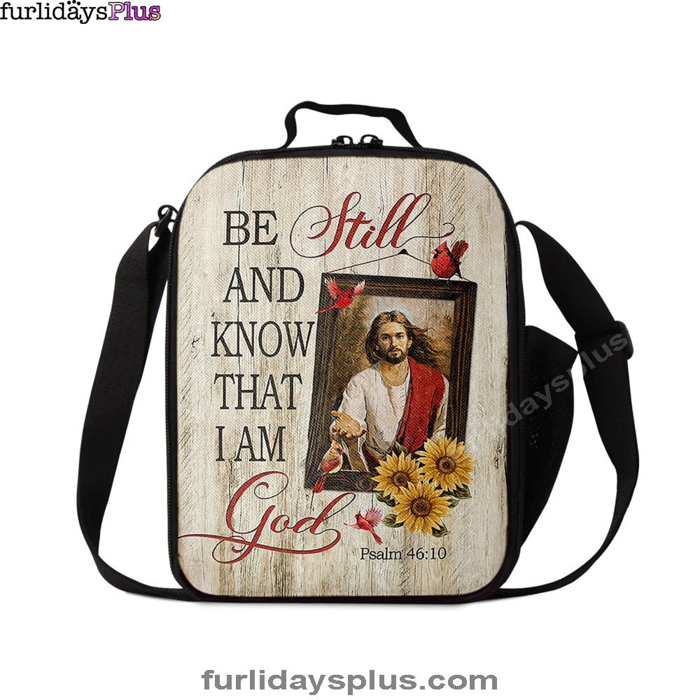 Christian Lunch Bag, Be Still And Know That I Am God Lunchbag, Jesus Red Cardinal Sunflower Lunchbag, Lunch Bag, Lunch Bags For Adults