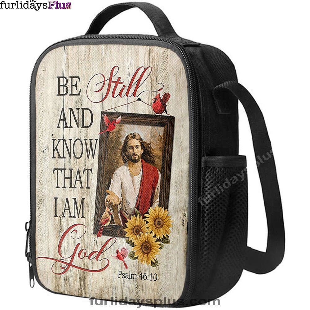 Christian Lunch Bag, Be Still And Know That I Am God Lunchbag, Jesus Red Cardinal Sunflower Lunchbag, Lunch Bag, Lunch Bags For Adults