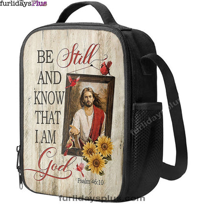 Christian Lunch Bag, Be Still And Know That I Am God Lunchbag, Jesus Red Cardinal Sunflower Lunchbag, Lunch Bag, Lunch Bags For Adults