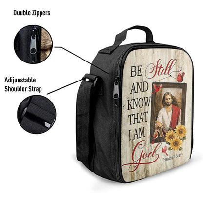 Christian Lunch Bag, Be Still And Know That I Am God Lunchbag, Jesus Red Cardinal Sunflower Lunchbag, Lunch Bag, Lunch Bags For Adults