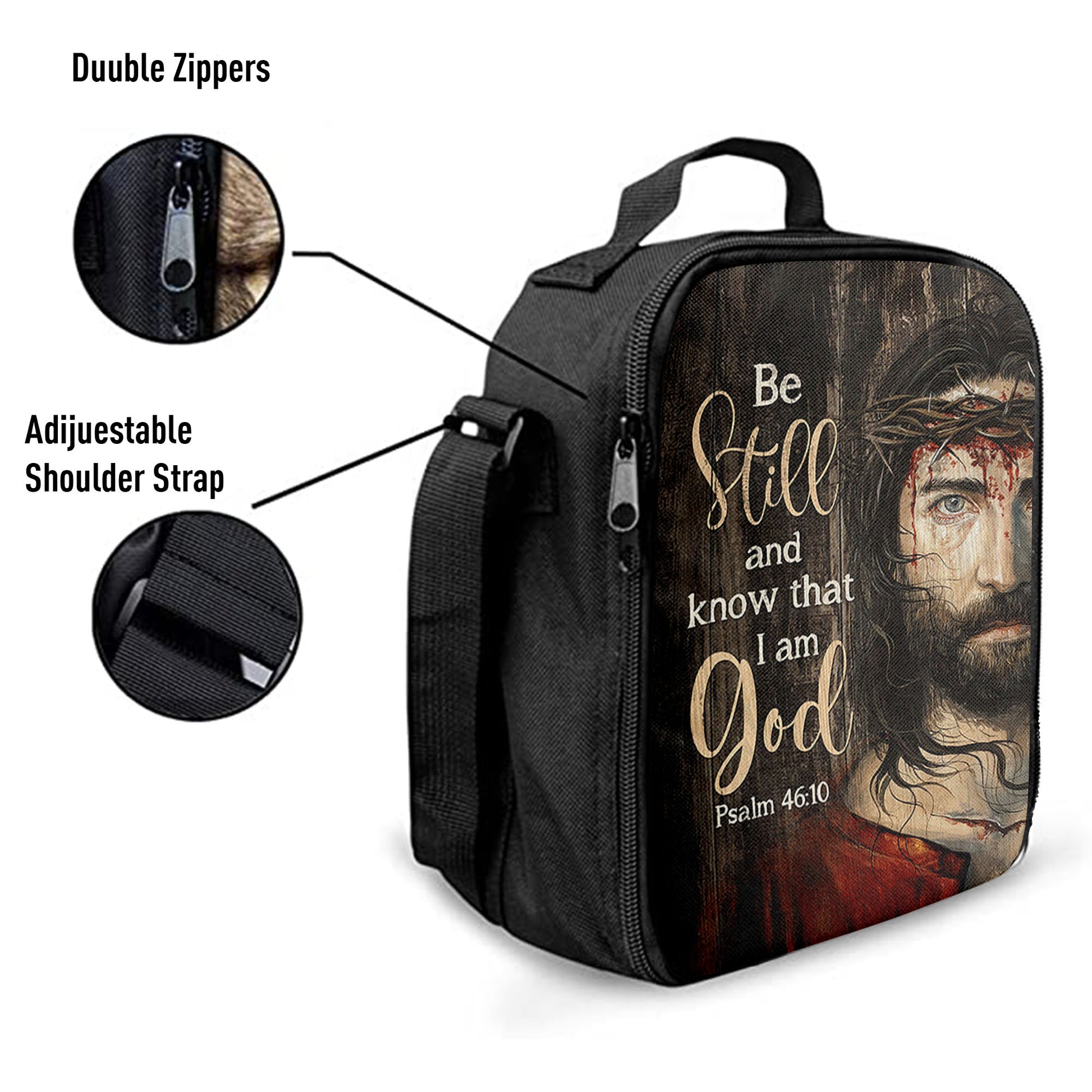 Christian Lunch Bag, Be Still And Know That I Am God Lunchbag Lunchbag, Jesus With Crown Of Thorn Lunchbag, Lunch Bag, Lunch Bags For Adults