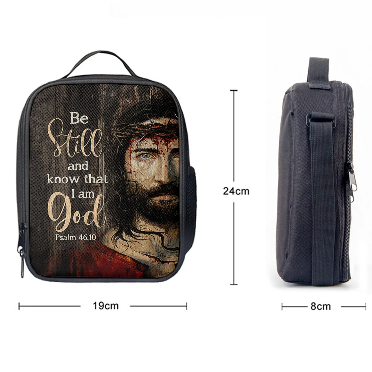 Christian Lunch Bag, Be Still And Know That I Am God Lunchbag Lunchbag, Jesus With Crown Of Thorn Lunchbag, Lunch Bag, Lunch Bags For Adults