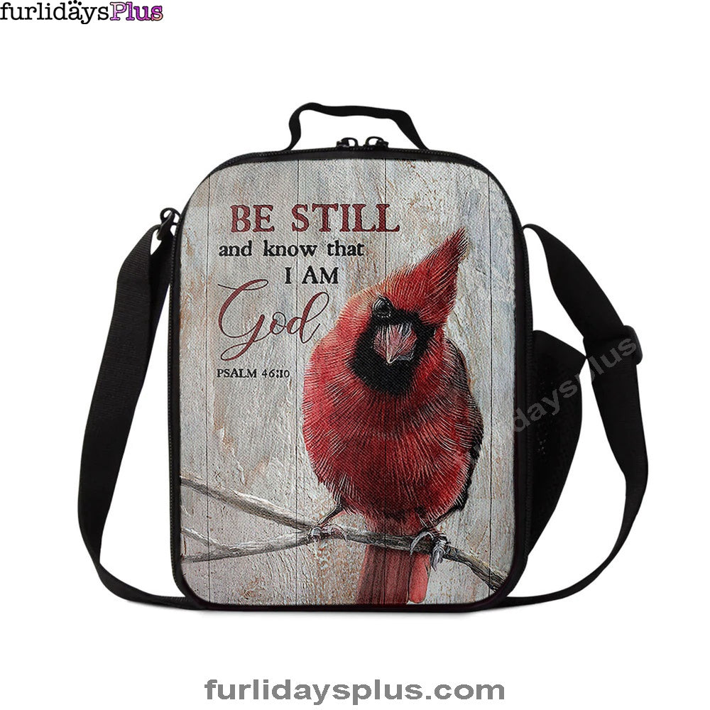 Christian Lunch Bag, Be Still And Know That I Am God Red Cardinal Lunch Bag, Lunch Bag, Lunch Bags For Adults