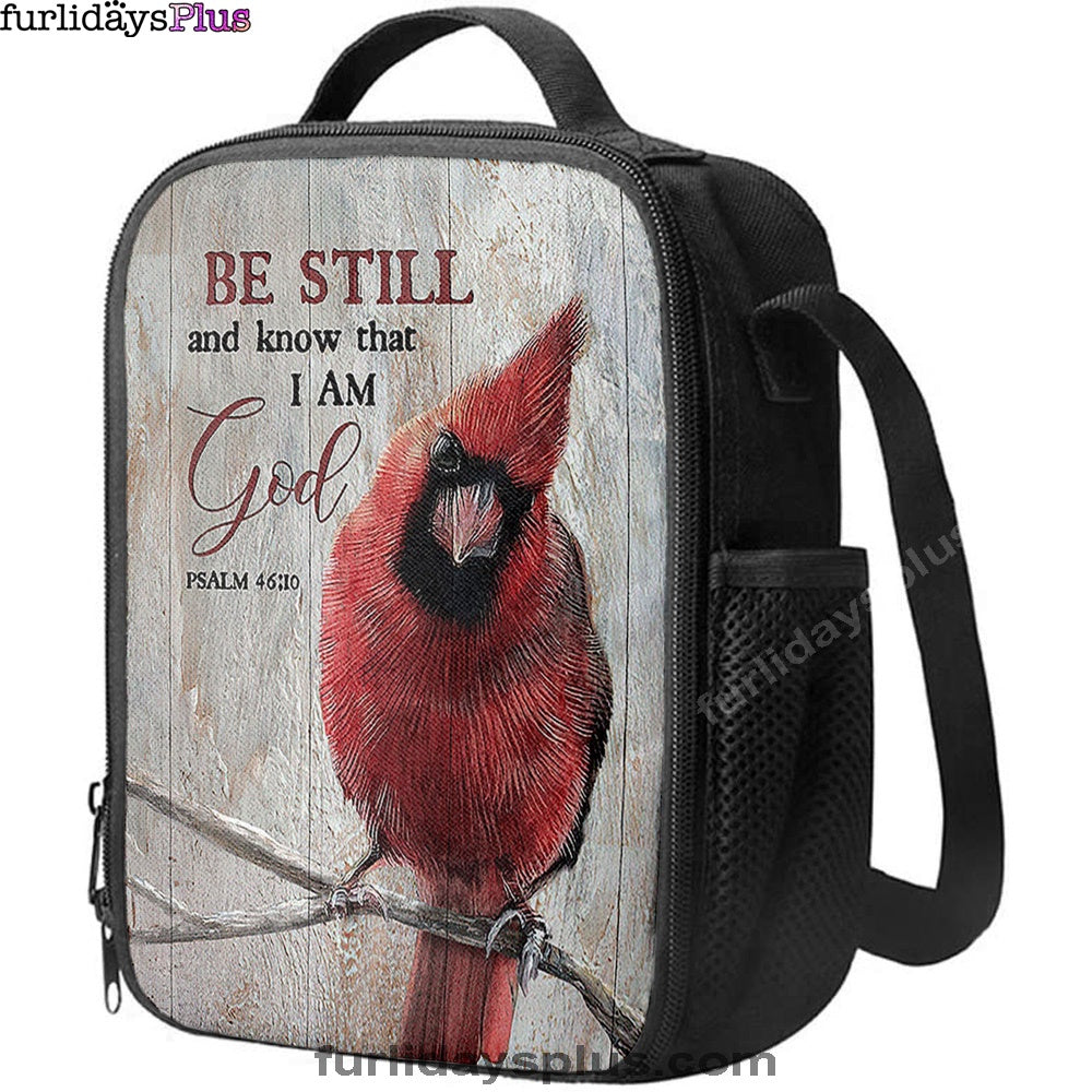 Christian Lunch Bag, Be Still And Know That I Am God Red Cardinal Lunch Bag, Lunch Bag, Lunch Bags For Adults