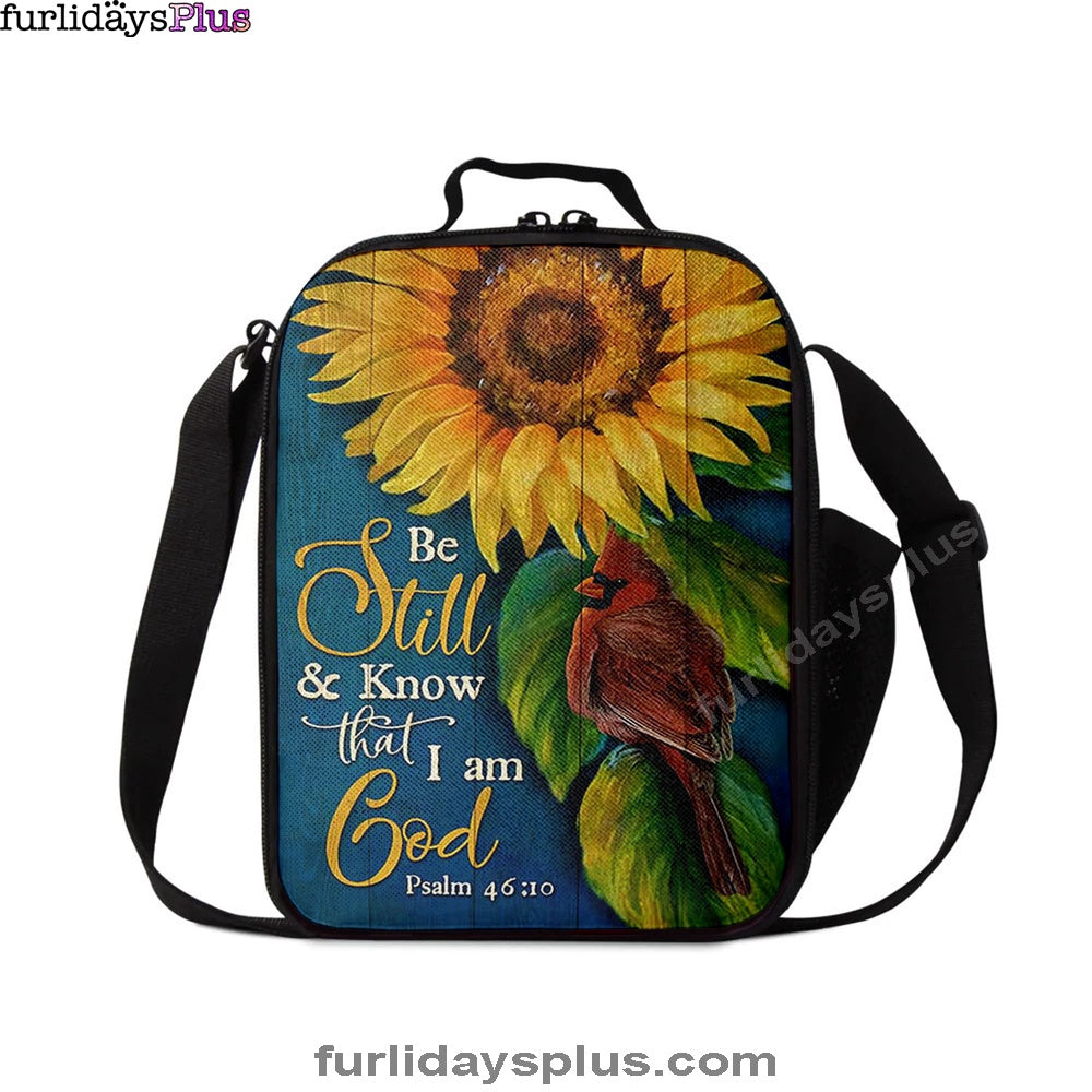 Christian Lunch Bag, Be Still And Know That I Am God Sunflower Cardinal Lunchbag, Lunch Bag, Lunch Bags For Adults