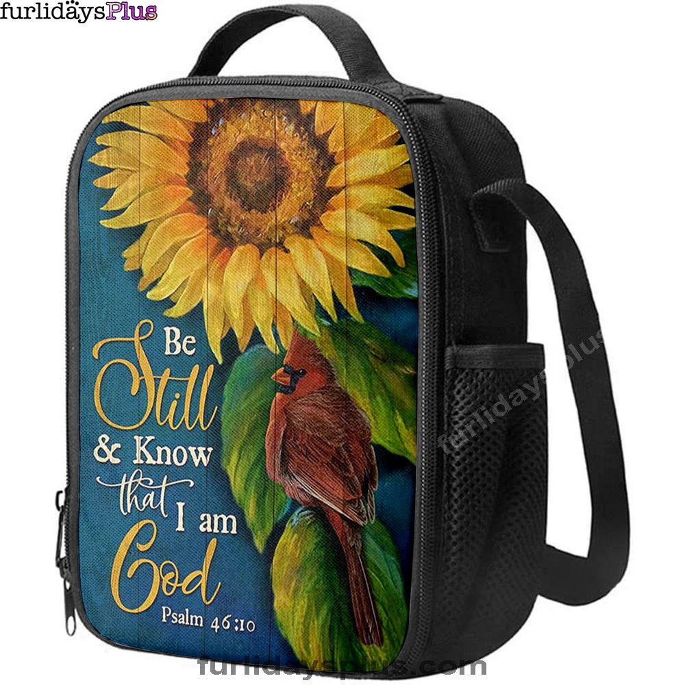 Christian Lunch Bag, Be Still And Know That I Am God Sunflower Cardinal Lunchbag, Lunch Bag, Lunch Bags For Adults